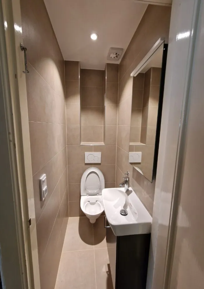 Modernt badrum efter totalrenovering, Partille