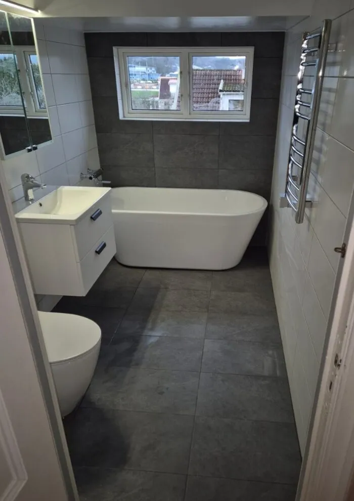 Modernt badrum efter totalrenovering, Göteborg