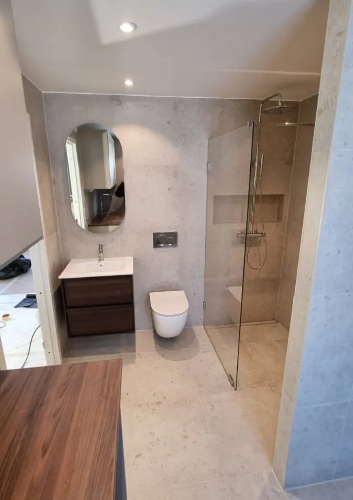 Modernt badrum efter totalrenovering, Partille